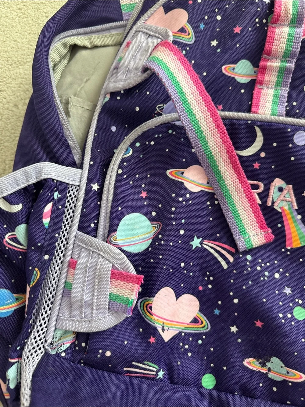Pottery Barn Kids Purple Space Backpack with Rainbow Straps